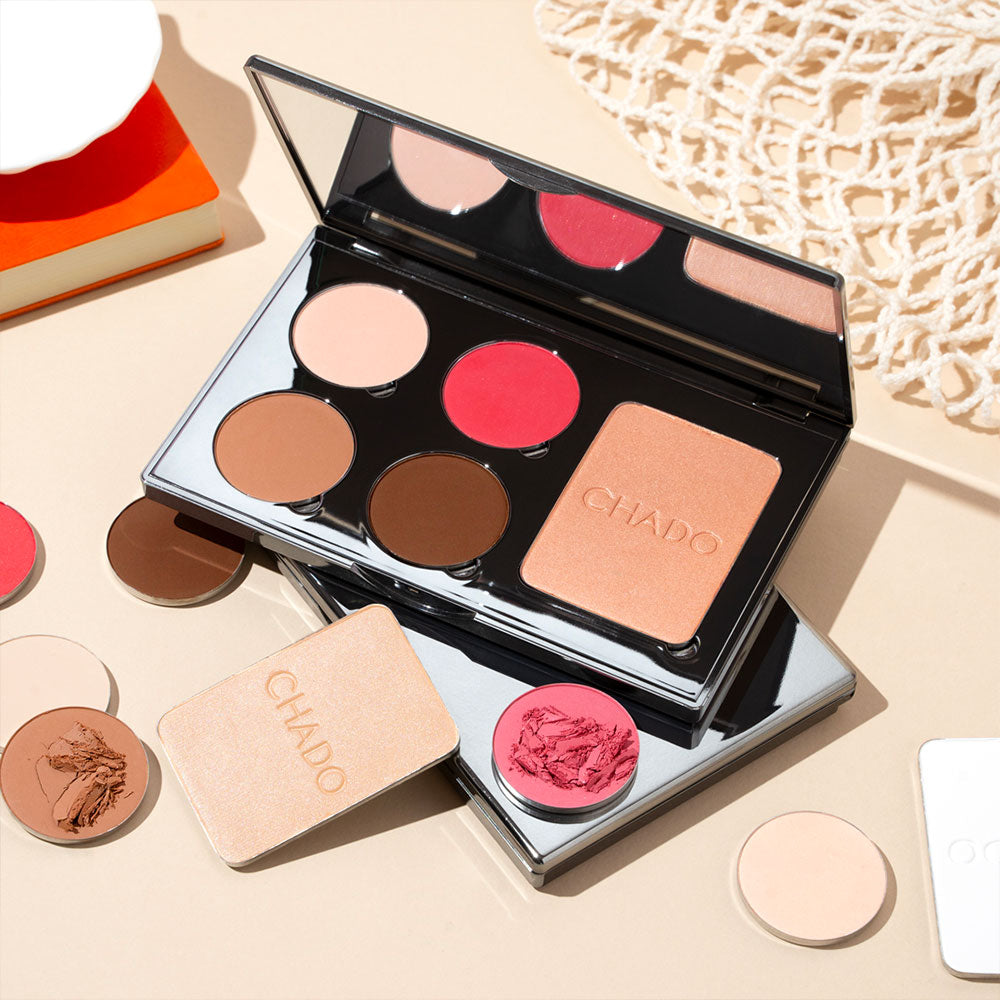 Monts & Merveilles Refillable Sculpting Palette | Bronzer, Blush, Contour, & Highlighter Pressed Powder Palette | Matte Setting Powder | 5 in 1 Face and Cheek Powders | Cruelty Free