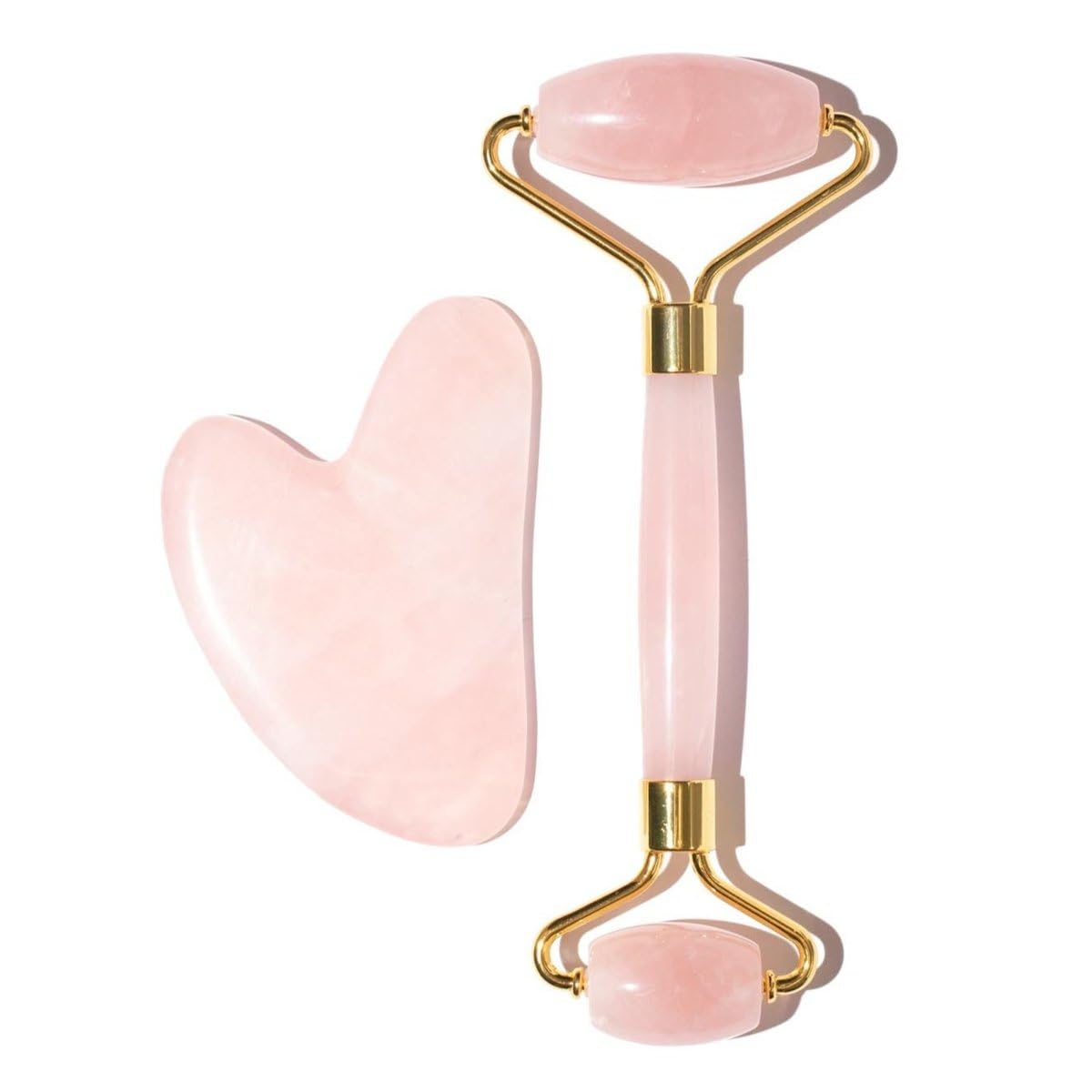 Roller & Gua Sha Set - Genuine Rose Quartz Facial Tools for Radiant Skin, Drain & Sculpt